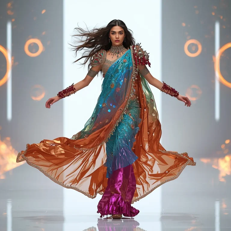 Aurora Dragon Jewel Saree with Fire Crystal Rings | beautiful saree girl ai prompt — AI image prompt