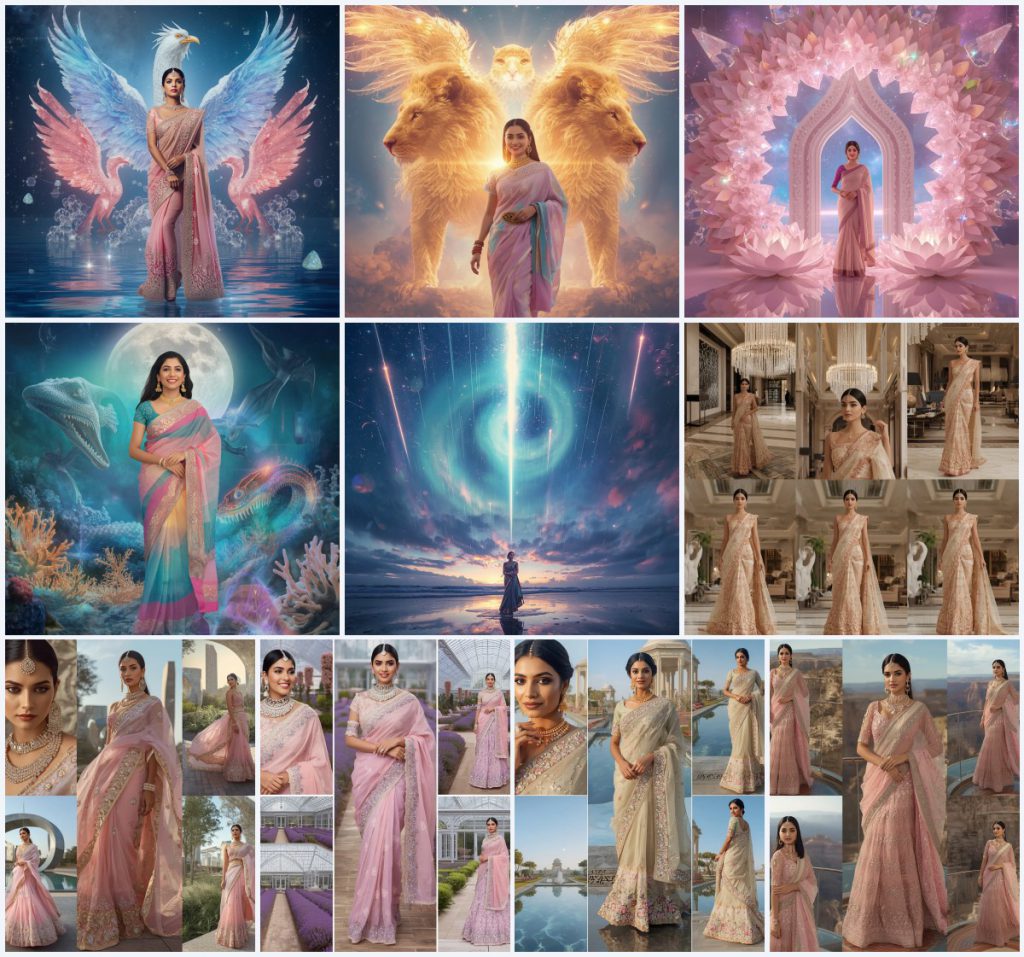 Contemporary Printed Saree AI Prompts for Everyday Fashion | prompt for traditional look for girl — AI image prompt