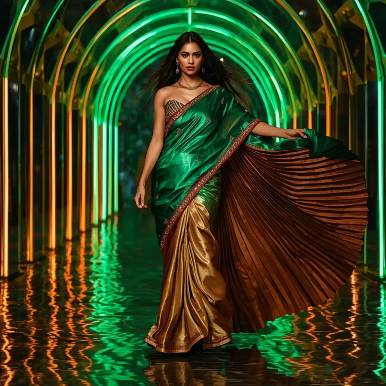 Emerald Thunder Dynasty Saree with Prism Arc Palace | instagram trending purple saree prompt — AI image prompt