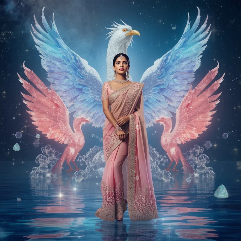 Festive Pastel Saree Crystal Aurora Celestial Crystal Phoenix Coral Galaxy Ocean Infinity Realm Luxury | traditional saree prompt in english for wedding — AI image prompt
