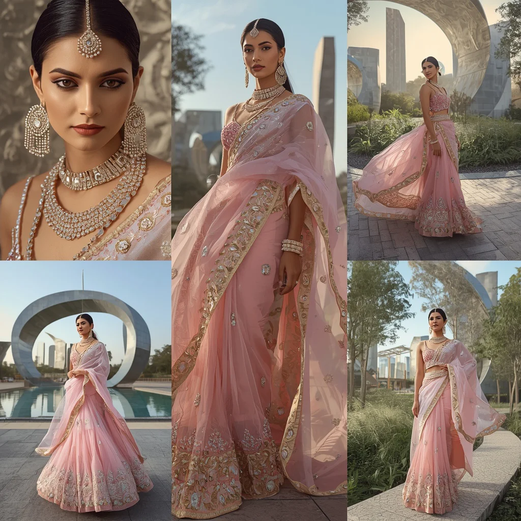 Festive Pastel Saree Luxury Giant Contemporary Art Installation Fashion Editorial Collage | new instagram trending photo editing prompt — AI image prompt