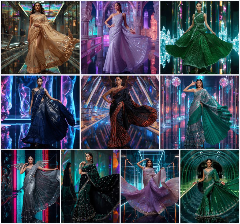 Glamorous Ruffled Border Saree AI Prompts for Trendy Fashion | prompt for gemini ai girl style trending instagram reddit — AI image prompt