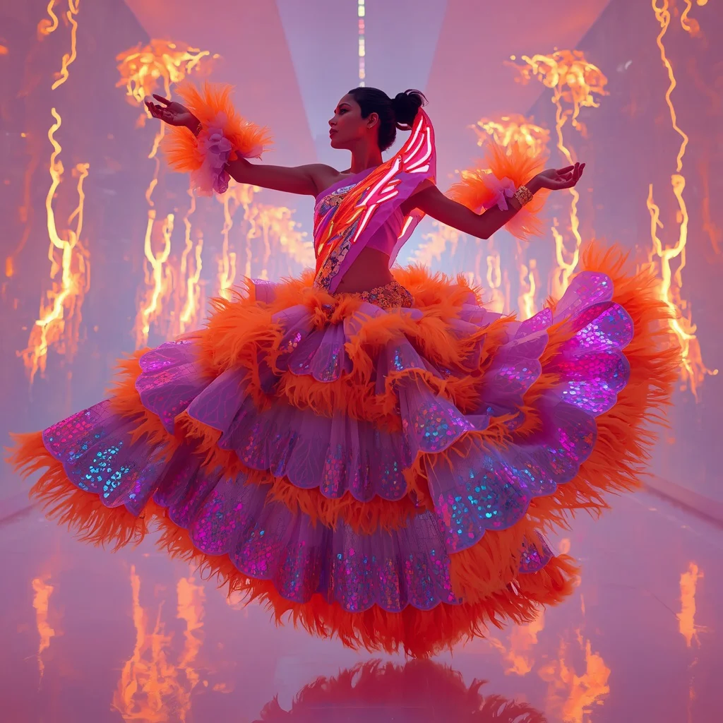 Neon Phoenix Thunder Saree with Electric Fire Corridor | saree instagram ai prompt — AI image prompt