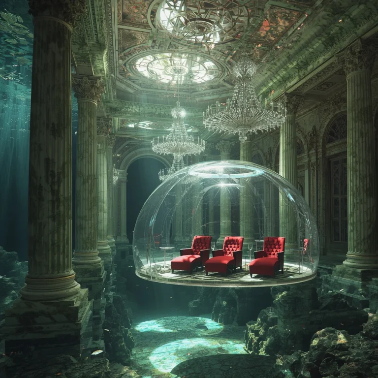 Opulent Baroque Ballroom Submerged Inside a Natural Freshwater Spring | Instagram AI Prompt — AI image prompt