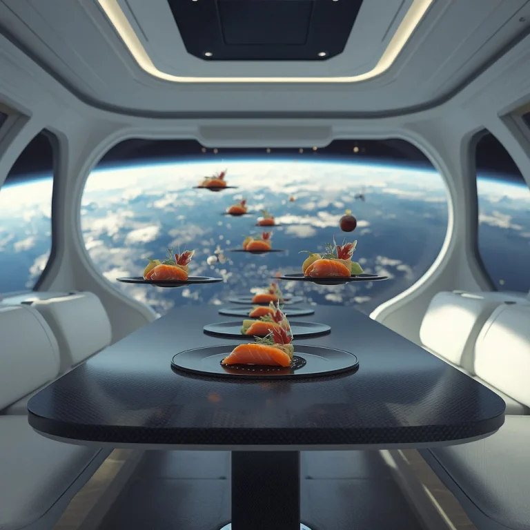 Premium Luxury Dining Experience in Zero Gravity Aboard a Futuristic Space Yacht | ChatGPT pictures AI — AI image prompt
