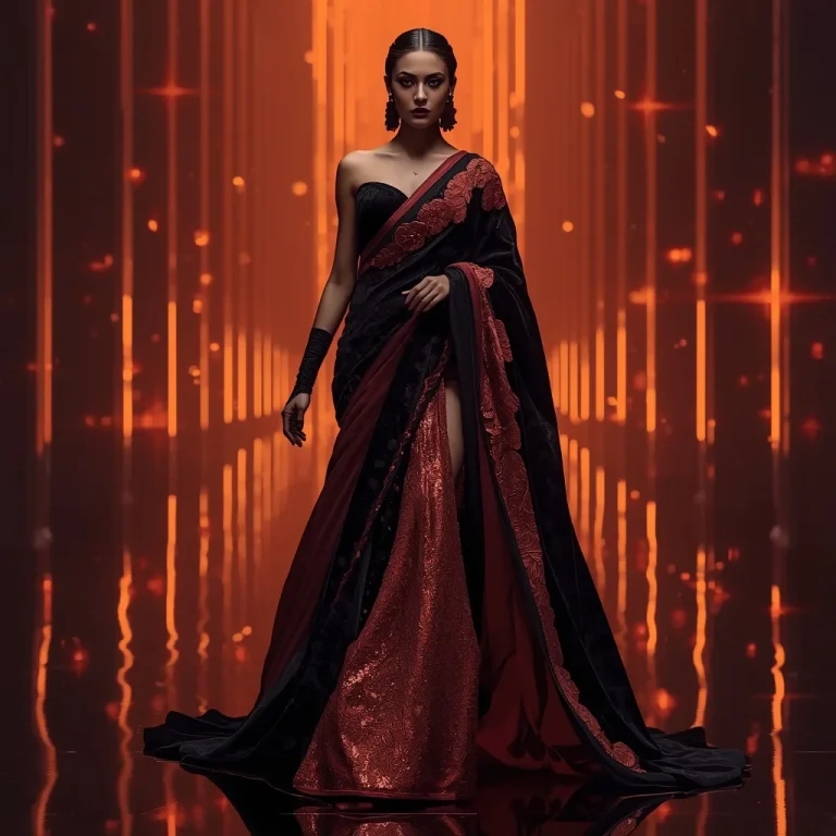 Velvet Panther Flame Saree with Dark Ember Palace | instagram trending prompt copy and paste — AI image prompt