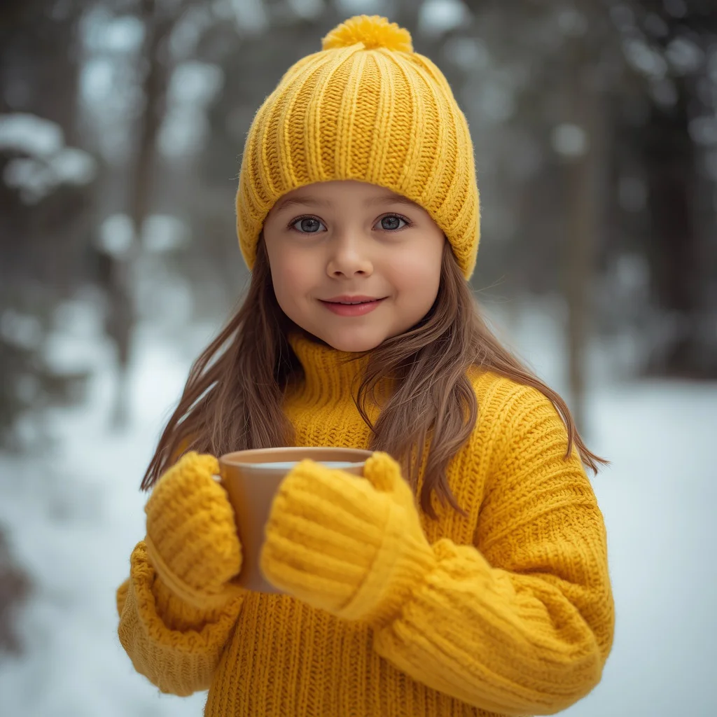 A cute girl in a bright yellow wool knit sweater — AI image prompt