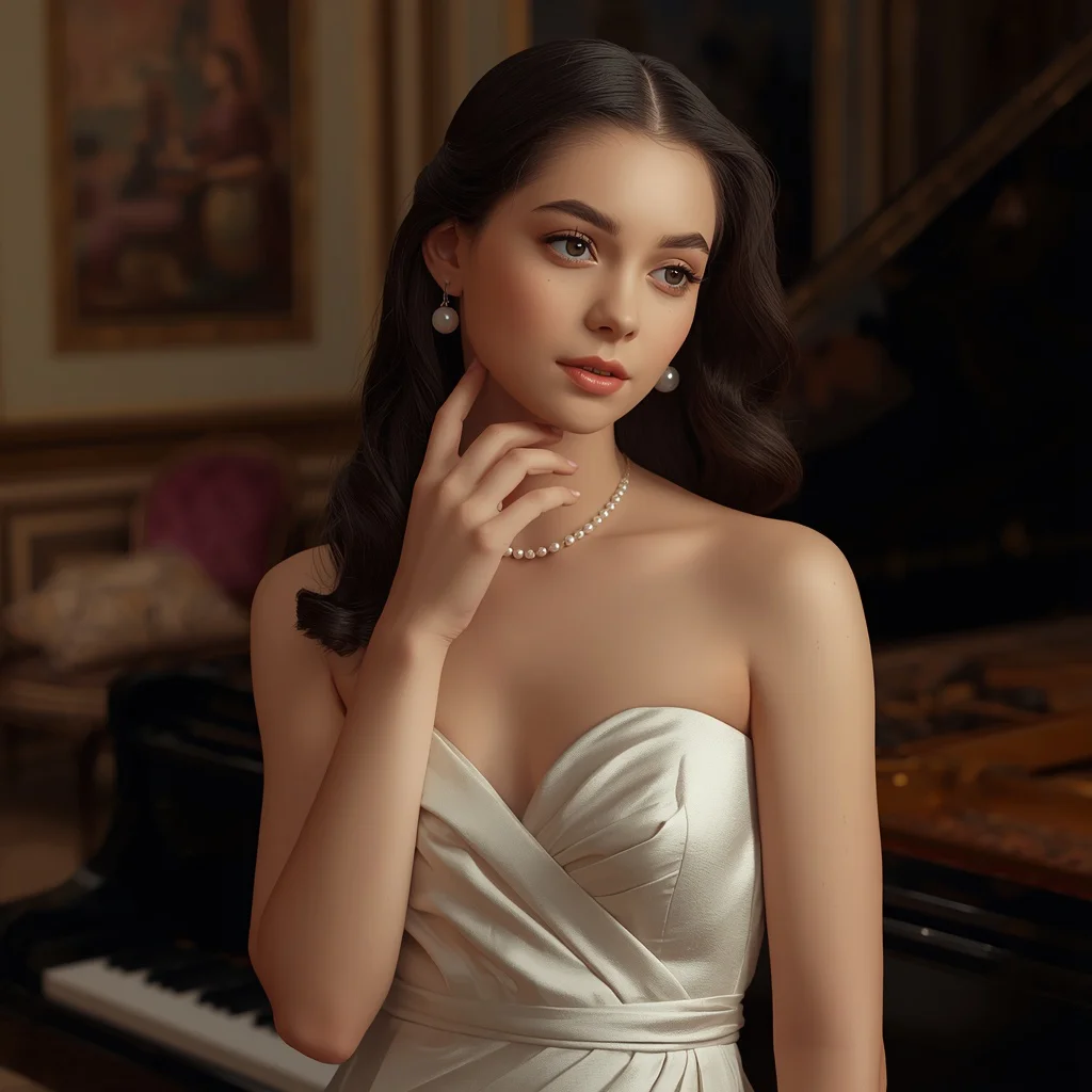 Beautiful Girl with a Delicate Pearl Necklace and Earrings — AI image prompt