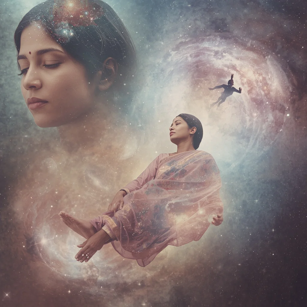 Cosmic Genesis: An Indian Woman’s Birth and Universal Connection — AI image prompt