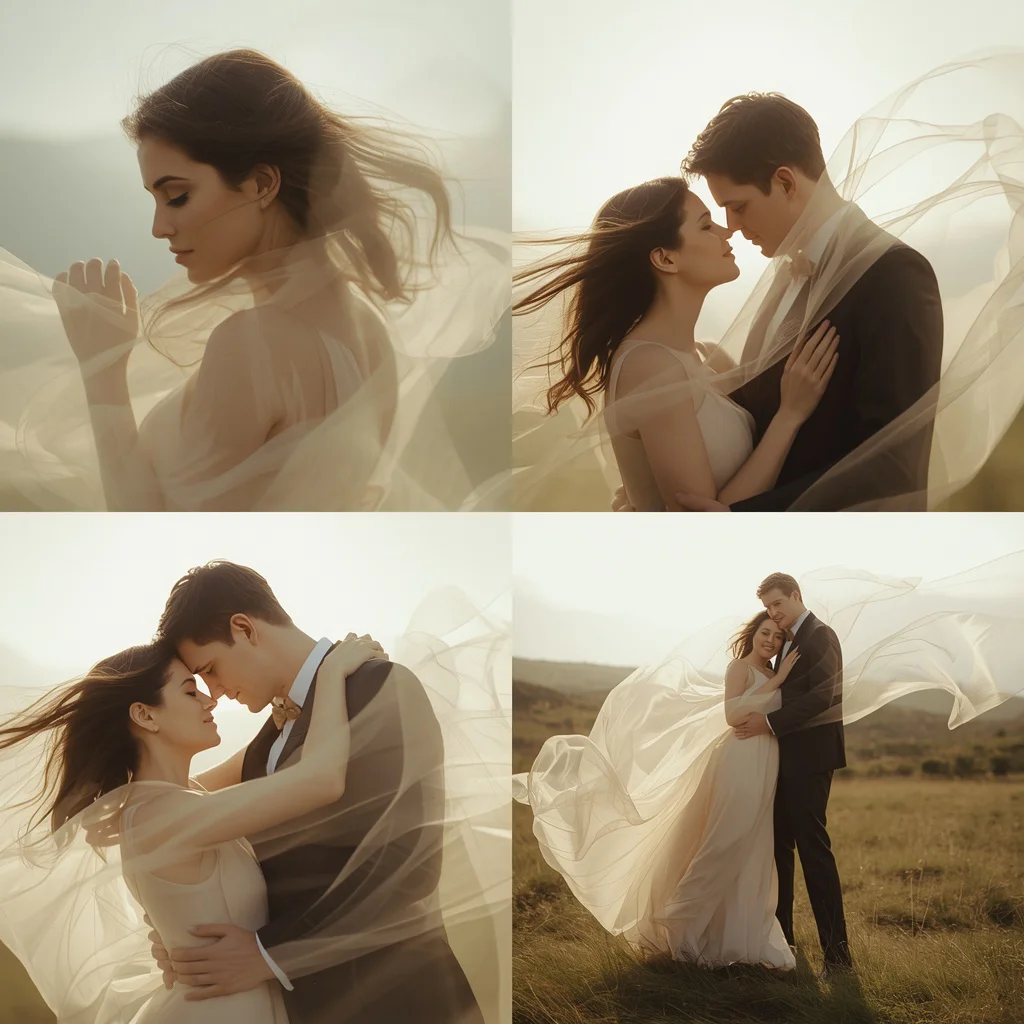 Elegant Couple: Collage with Whispering Wind Currents — AI image prompt